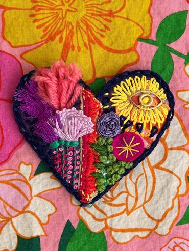 hand embroidered third eye heart