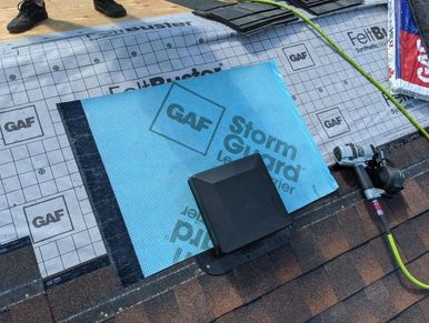 GAF Storm Guard leak barrier being installed around a vent.