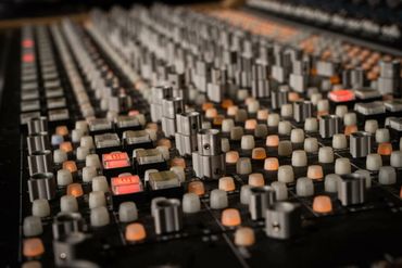 API 1608 analog console close up at Twelve 3 South Recording studio in Nashville, TN.