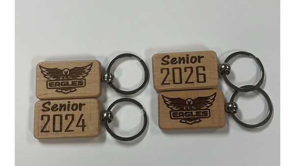Wooden keychains with logo & senior 2024