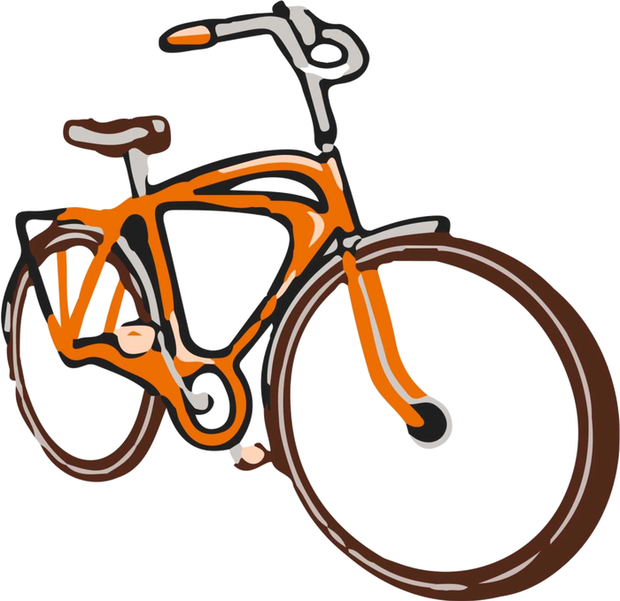 Single seat two wheeled orange and brown peddle bicycle