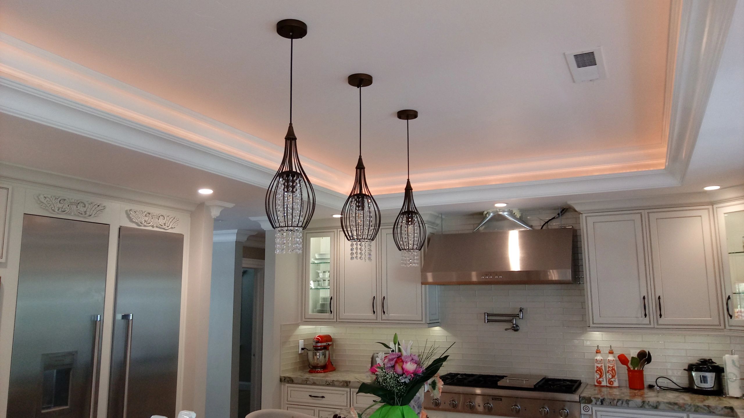 Under, in and up cabinet lighting, recessed lights, pendant lights, coffer strip LED lights.