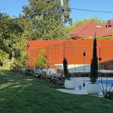 relaxing garden nice lawn and pool