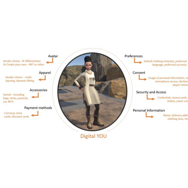 Diagram of a digital avatar and its customizable components.