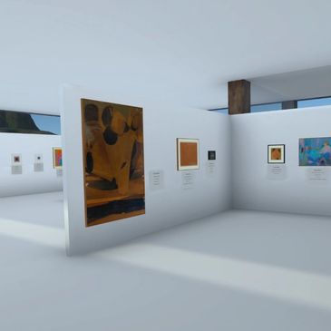 Modern art displayed in a white gallery space.