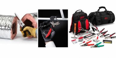 Various hand tools and tool bags used for cutting and gripping tasks.