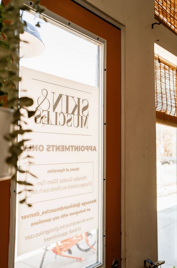 A photo of the front door from the inside of the spa