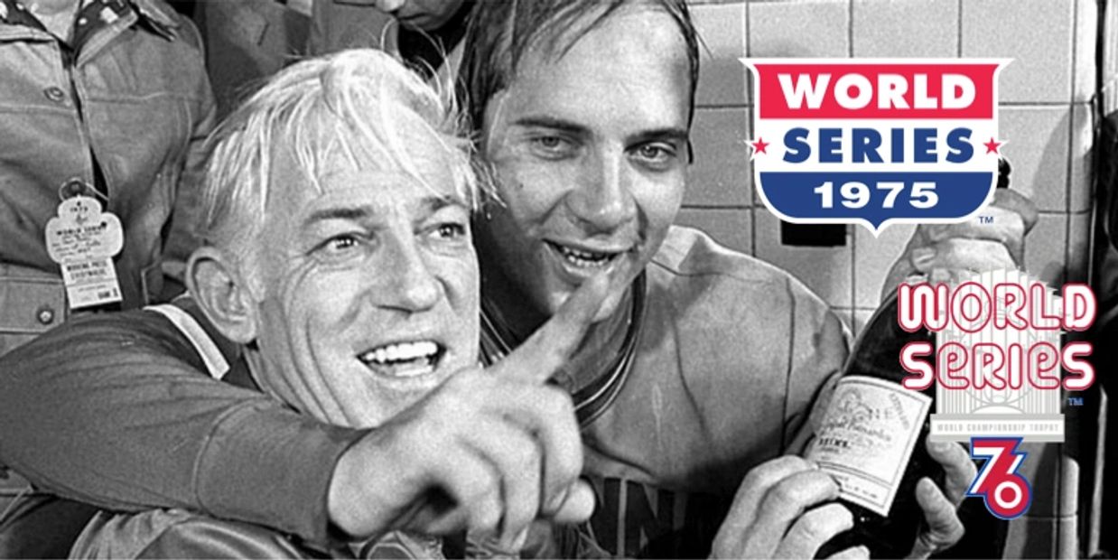 Johnny Bench and Sparky Anderson celebrate winning the World Series