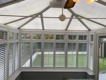 L shape conservatory window shutters colour white