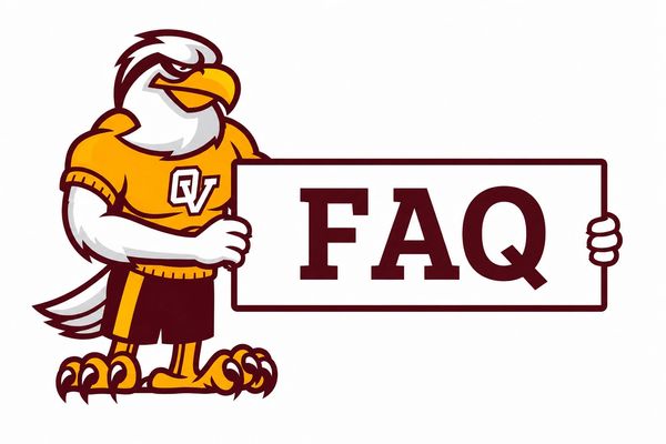 Eagle mascot holding an FAQ sign.