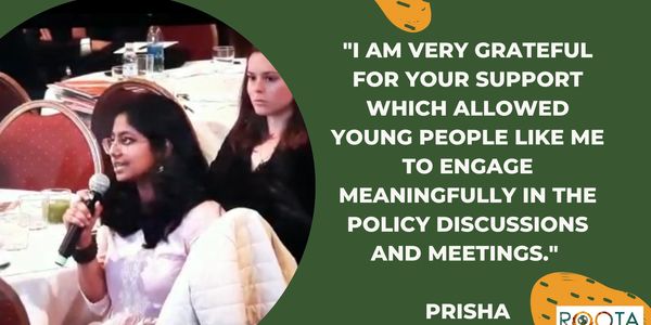 Testimonial from Prisha thanking ROOTA for supporting her discussions