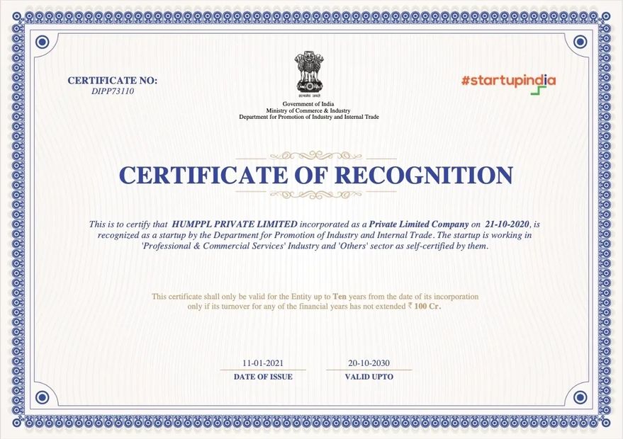 Certified by Startup India -Govt of India