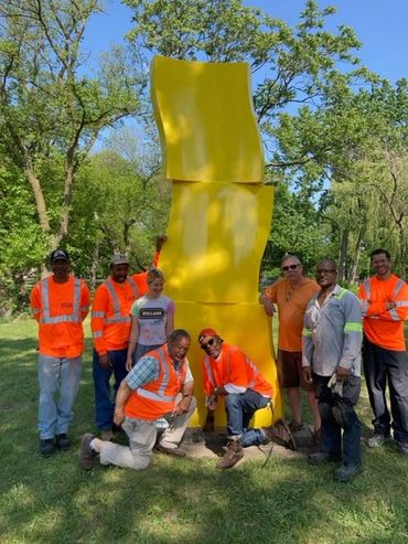 Installing the 'Ascension' sculpture by Barry Lehr at Palmer Park, Detroit, showcasing its striking