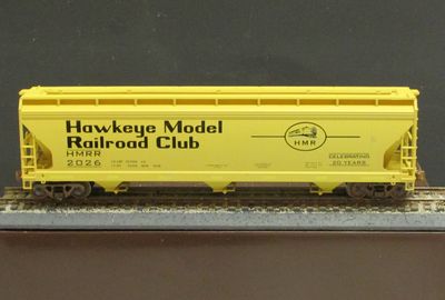 Yellow model railroad car from Hawkeye Model Railroad Club.
