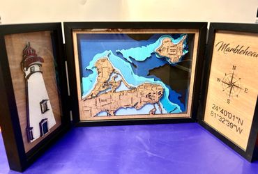 our trifold of marblehead with the marblehead lighthouse