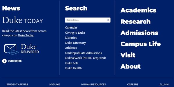 Duke University news and navigation menu.