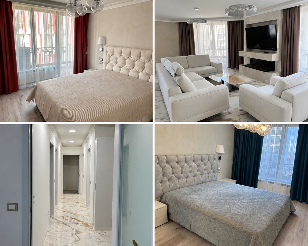 Modern apartment interiors with neutral tones and elegant furnishings.