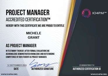 Project Manager accredited certification awarded to Michele Grant.