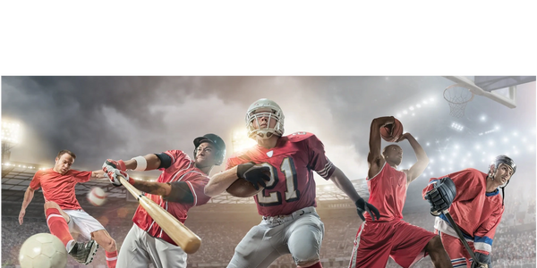 Athletes from various sports in action on a stadium field.