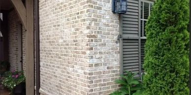 A view of the exterior brick wall