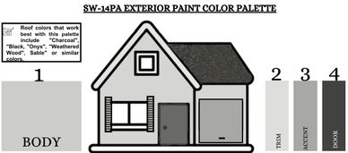 A sketch of a house with different color palettes