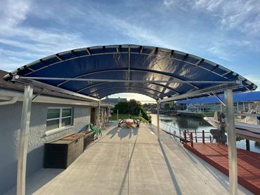 looking down free standing canopy over dock