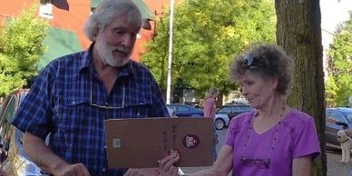 Pat campaigning with supporter Janet Wolf-Eshe.