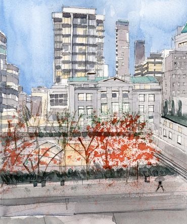 Vancouver Art Gallery and Robson Square from 3 stories above