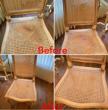 cane chairs before and after in Massapequa park NY, upholster shop before and after