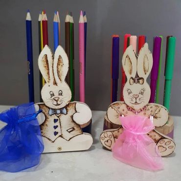 Pyrography Two wooden hand burnt bunnies