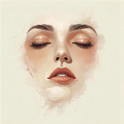 A sketch of a woman’s face with features of deep relaxation.