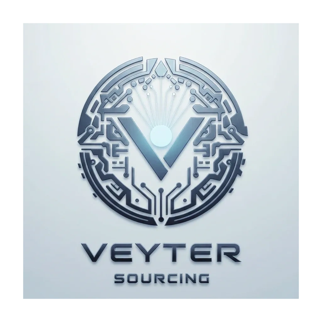 Sleek metallic logo for Veyter Sourcing with tech-inspired design.