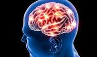 Illustration of a human brain glowing inside a blue-tinted head.