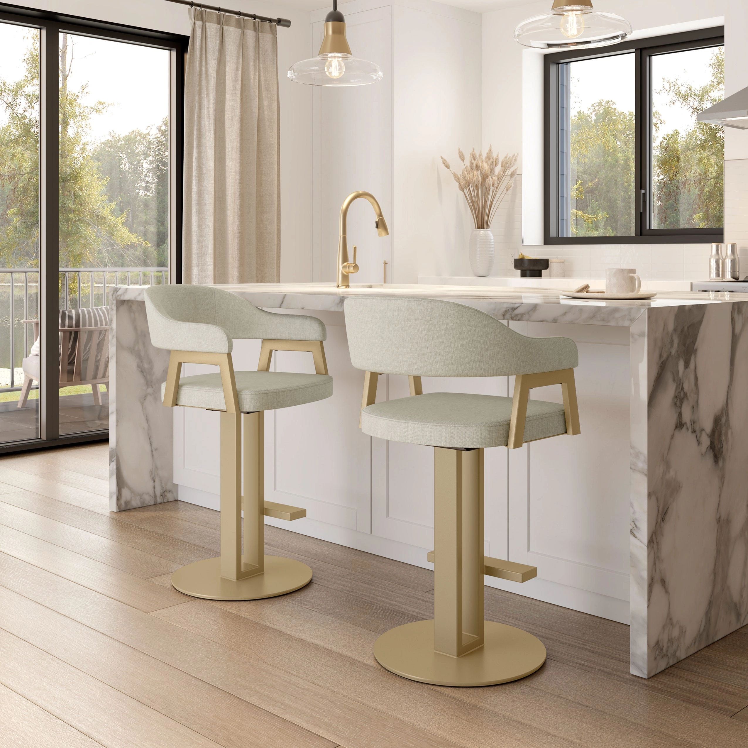 Amisco Furniture Jayden Swivel Counter Stool in DX Marshmallow PVC & Champagne metal