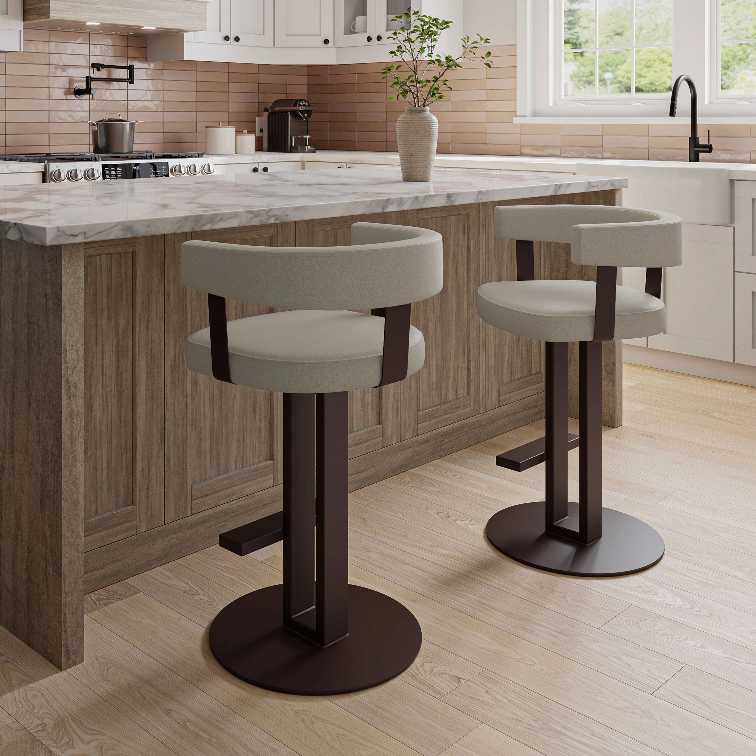 Amisco Garrison Swivel Stool upholstered on Gridlock PVC and Oxidado Metal Legs