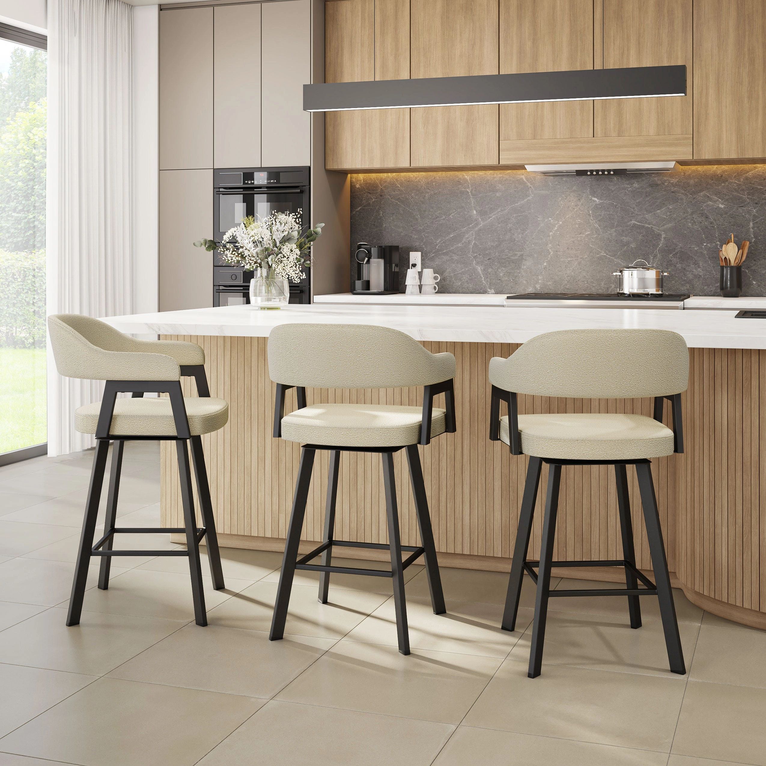 Amisco Carmen Swivel Stool upholstered on Sheep PVC and Black Coral Metal Legs