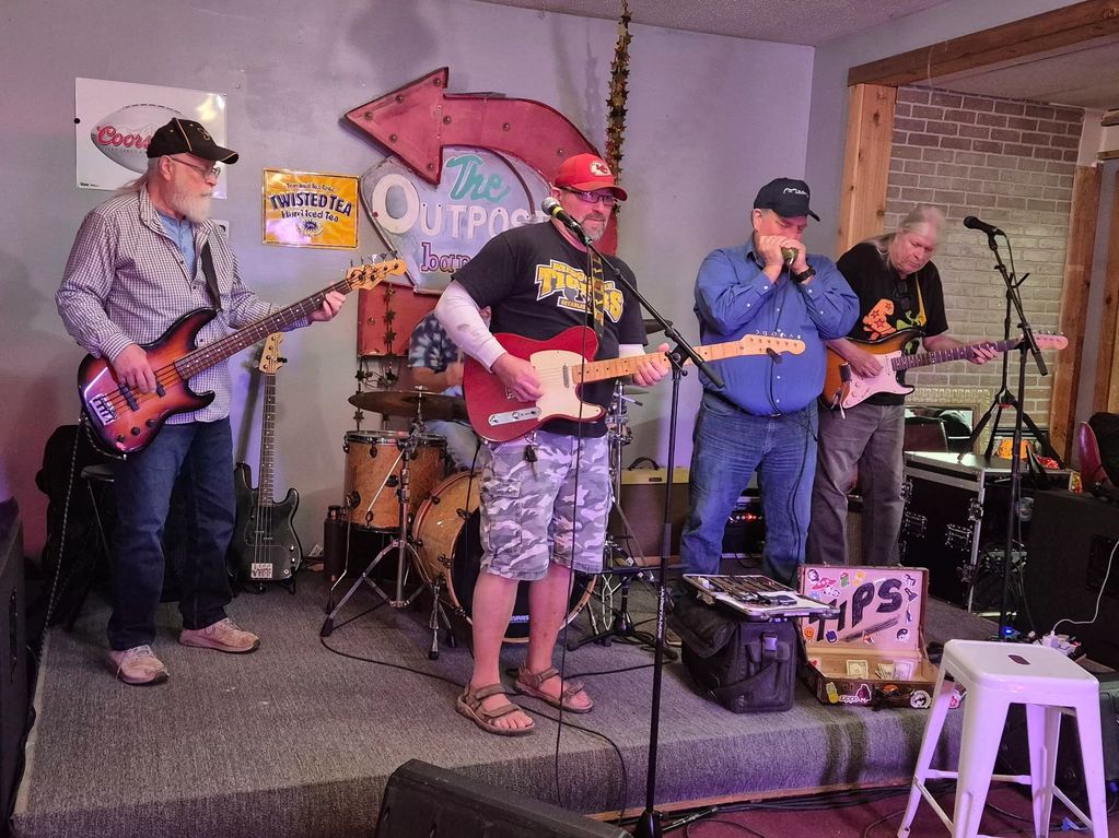 Jammers playing music  at the March 2025 monthly MO Blues jam held at the Columbia MO Eagles Club.