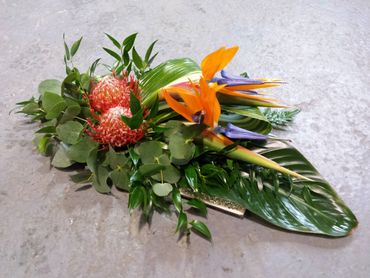 exotic Low table arrangement by Arabella's flowers
