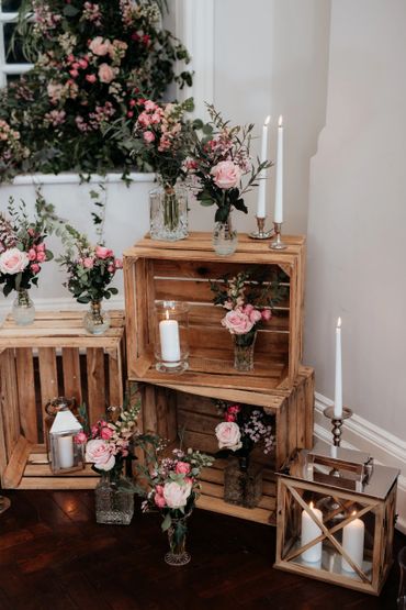 small pink wedding vase arrangements by Arabella's flowers