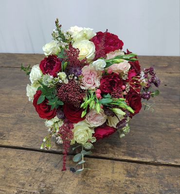 Red, white and pink bridle bouquet