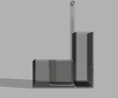 Transparent rectangular and cylindrical glass objects on gray surface.