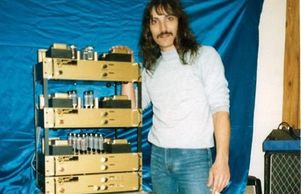 Bob Gjika w/the original "gold" "Shawn Lane" /"manhatten" amp sporting 8 EL34 tubes in stereo, 1988
