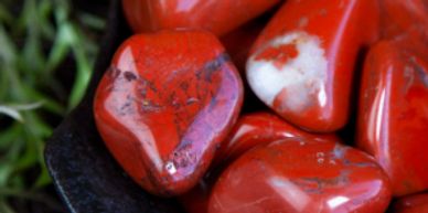 Polished red jasper stones.