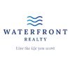 Waterfront Realty logo with tagline and wave icon.
