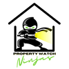 Logo of a ninja with green eyes holding a flashlight, labeled 'Property Watch Ninjas'.
