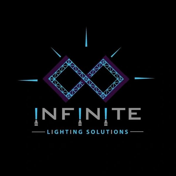 Infinite Lighting Solutions Logo with Lighting Beams and Stage Trussing