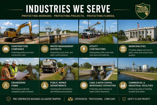 Industries served by All Florida Trapping with focus on worker and project protection.