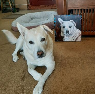 White Doggie gets his floppy eared painting!