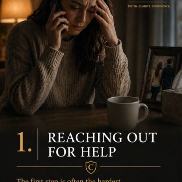 A woman anxiously making a phone call, seeking help and support.
