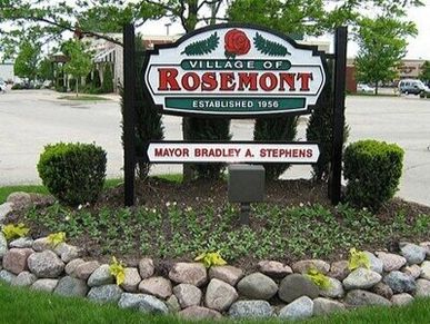 Green and Red Wooden Sign - Red Rose Image - Village of Rosemont
Established 1956